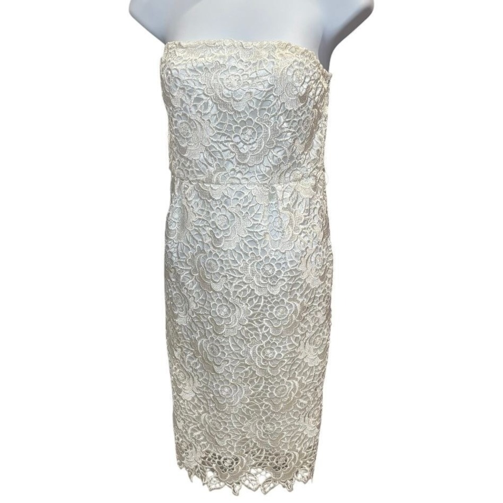 MM Couture Miss Me White‎ Strapless Lace Mini Dress Medium Wedding Cocktail - Picture 2 of 12